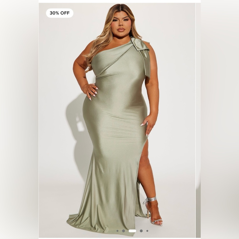 Fashion Nova One-Shoulder Sage Dress